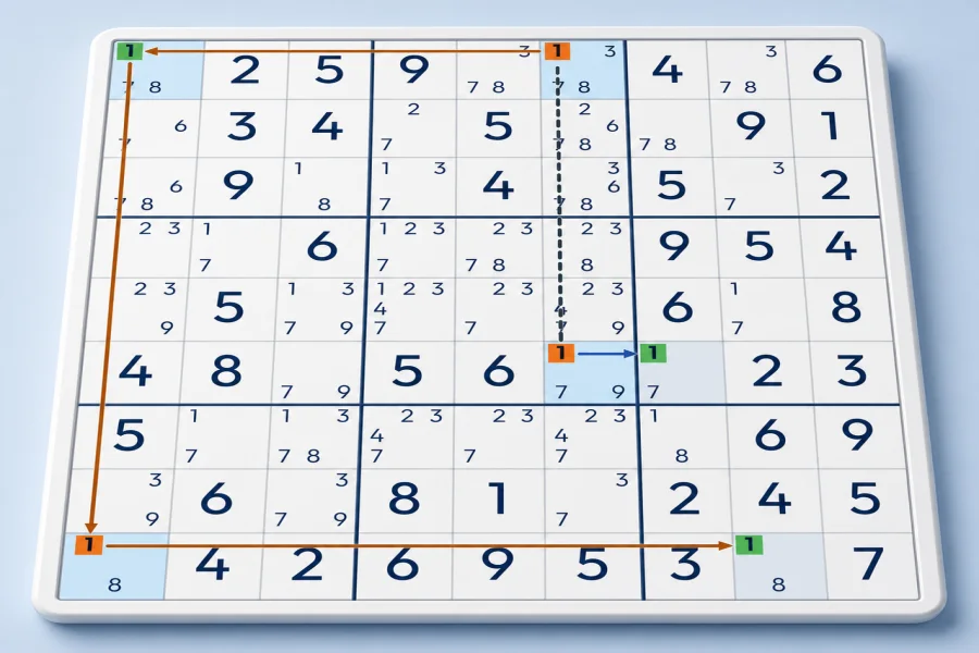 A 3 Skyscrapers chain connects highlighted candidates with strong and weak links