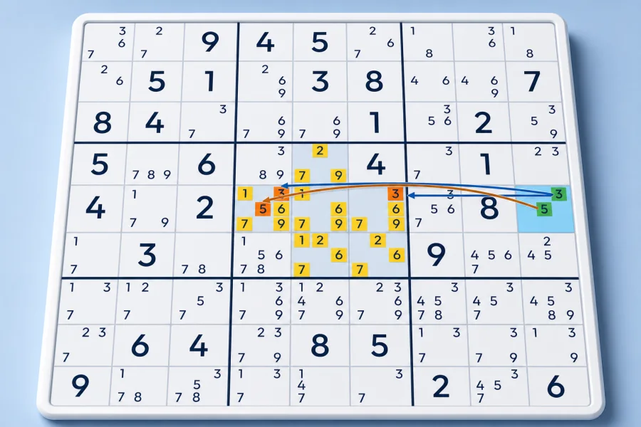 A TUVWXYZ-Ring connects seven cells through two restricted candidates