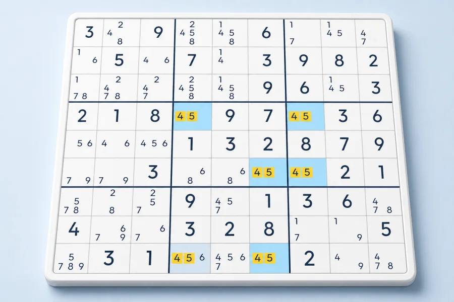 A Unique Loop Type 1 pattern using candidates 4 and 5 across six Sudoku cells