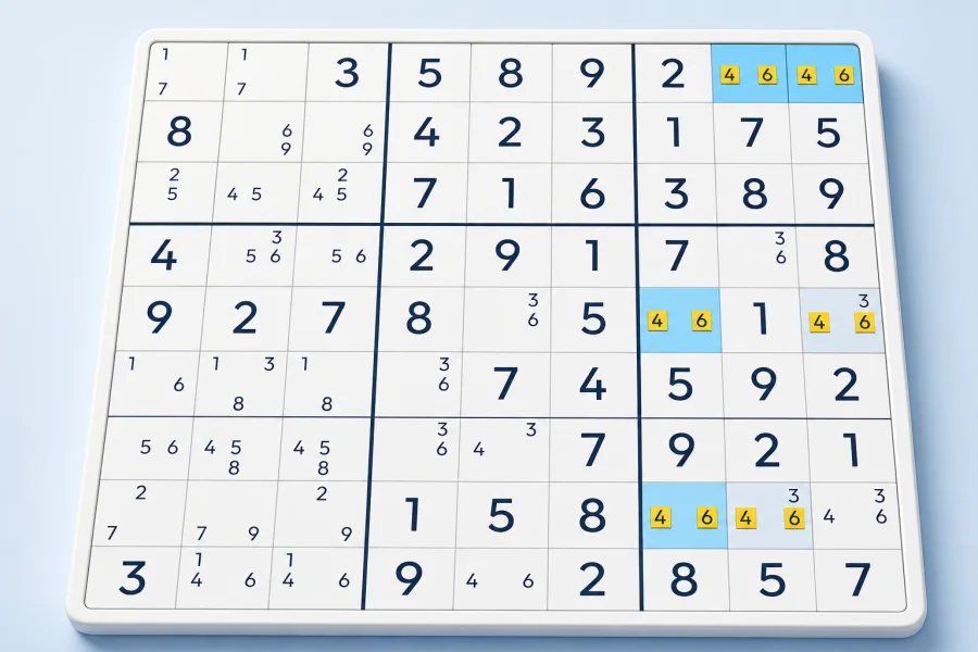 A Unique Loop Type 2 pattern using candidates 4 and 6 with shared extra candidate 3