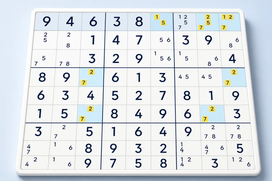 A Unique Loop Type 3 pattern combining candidates 2 and 7 with a naked subset