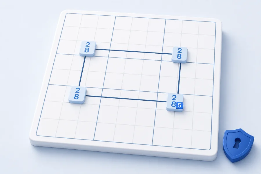 Four candidate cells forming a unique rectangle with one extra candidate