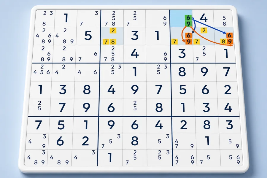A VWXYZ-Ring connects five cells through two restricted candidates