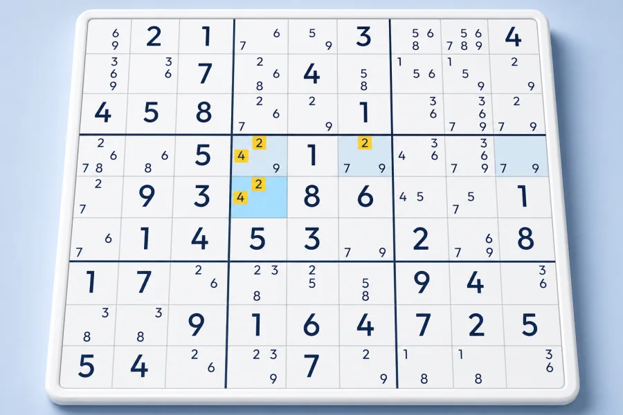 A WXYZ-Ring connects highlighted candidates in a closed Sudoku pattern